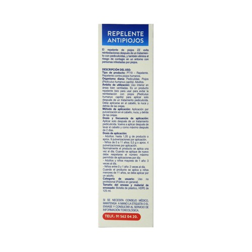 ZZ Repetente de piojos que además protege de la aparación de los mismos ZZ 125 ml.