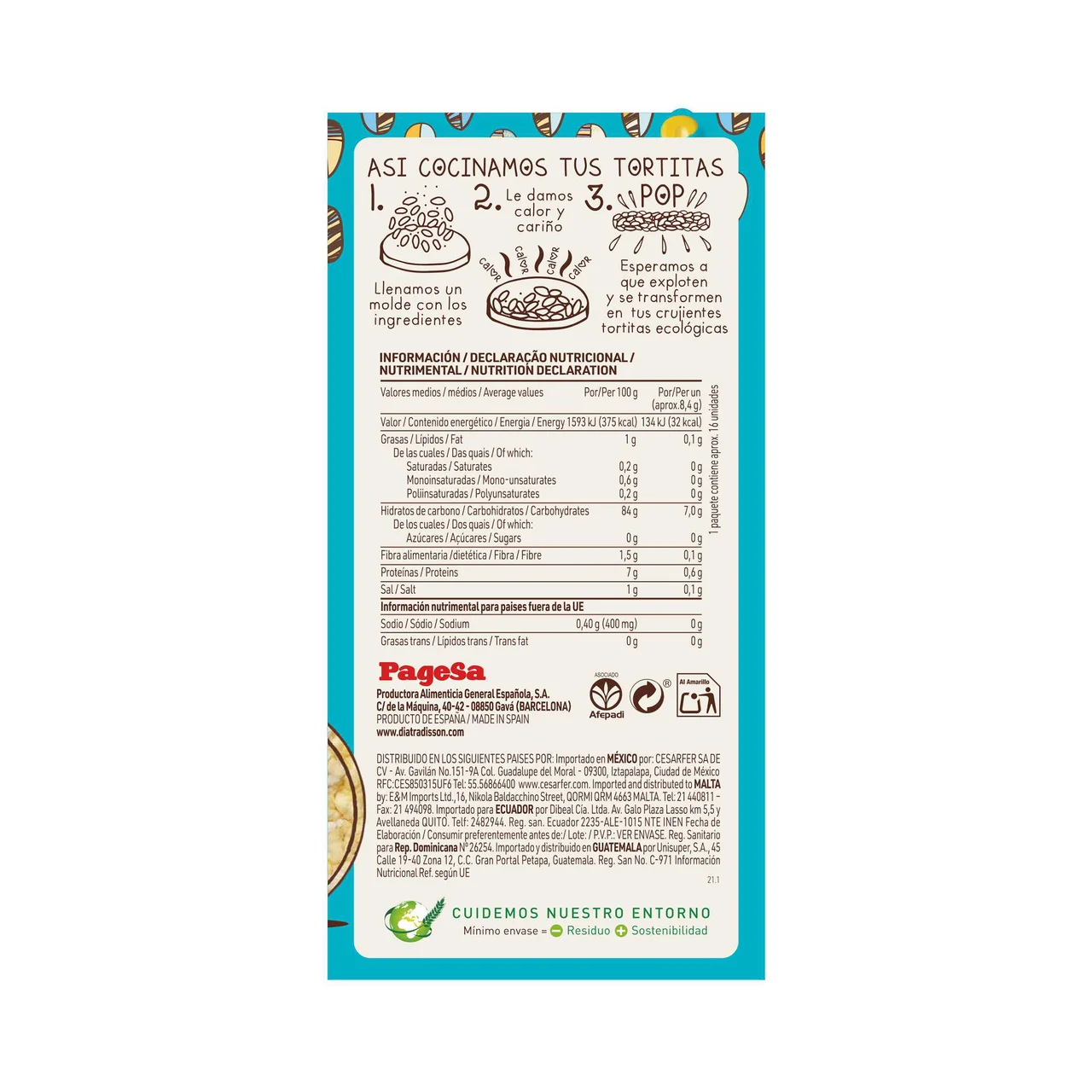 Tortitas de maíz, sin gluten 135 g.