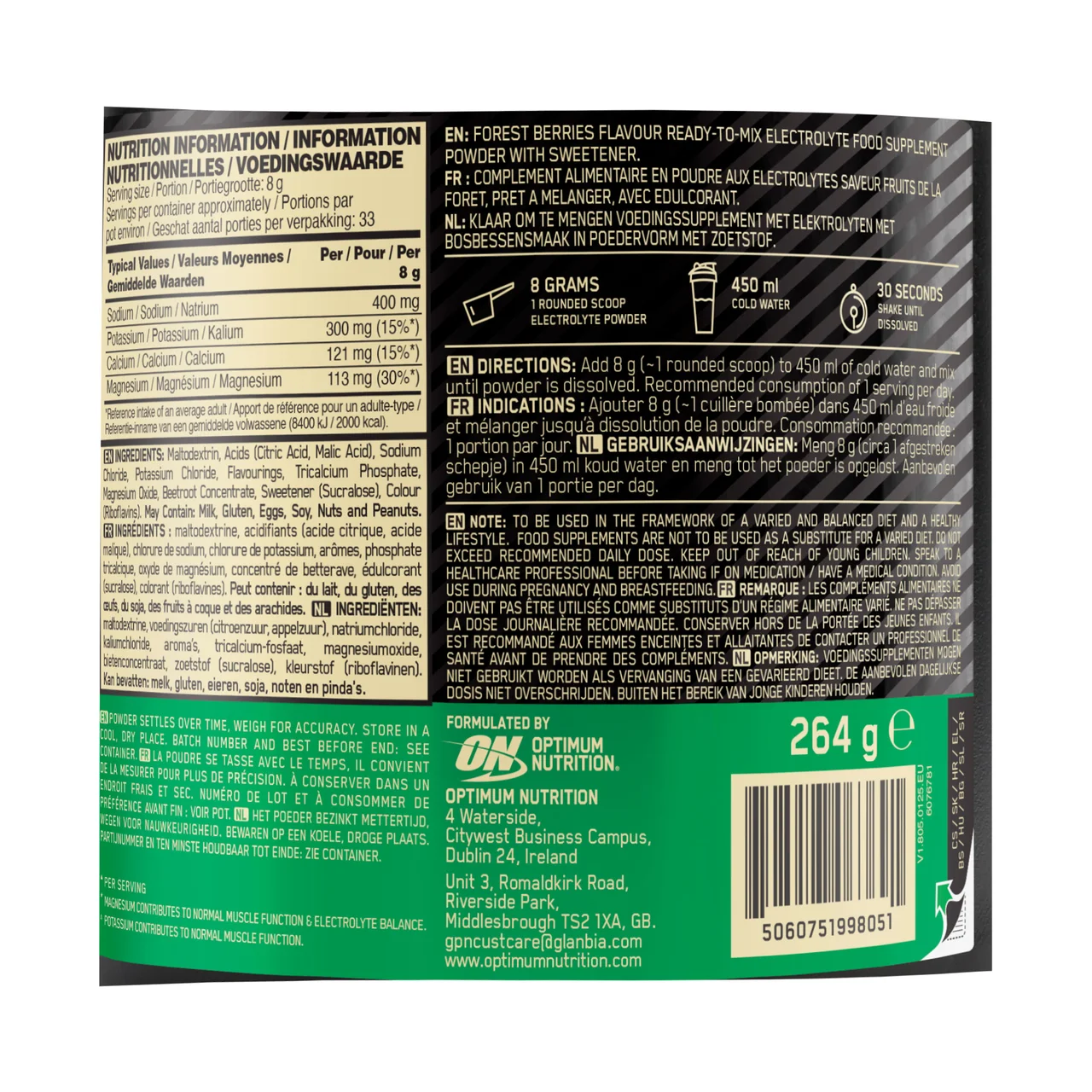 Polvo con electrolitos sabor frutos rojos 264gr