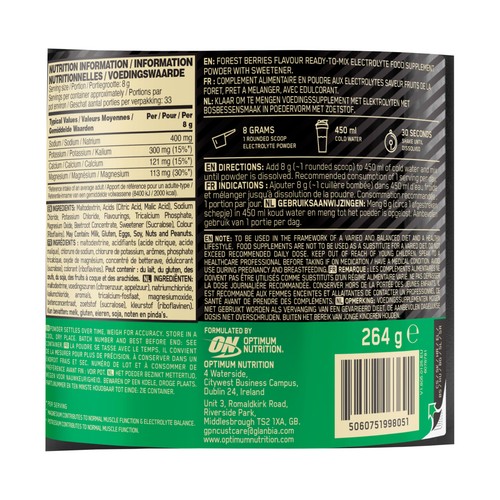 OPTIMUM NUTRITION Polvo con electrolitos sabor frutos rojos 264gr