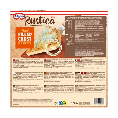 DR. OETKER Pizza rústrica 5 quesos con borde relleno 505 g.