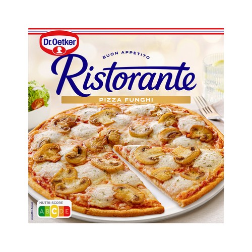 DR. OETKER Pizza de masa fina y crujiente cubierta con tomate, champiñones y queso Ristorante 380 g.