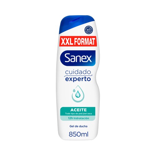 SANEX Cuidado experto aceite Gel hidratante para baño o ducha, para todo tipo de pieles, incluso seca 850 ml.
