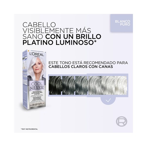 L´ORÉAL PARIS Cool silver tono blanco puro Tratamiento matizador gris platino.