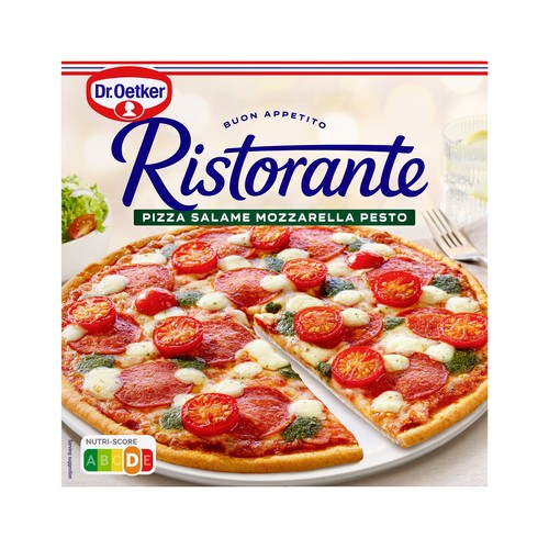 DR. OETKER Pizza congelada de salami, queso mozzarella y pesto Ristorante 360 g.
