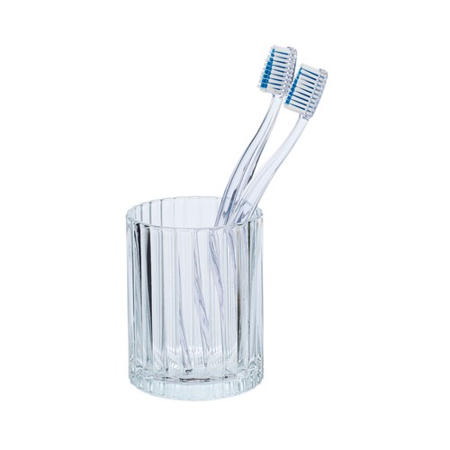 Vaso higiene dental de vidrio con relieve portacepillos color transparente, WENKO.