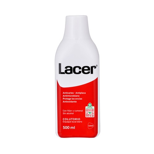LACER Enjuague bucal de uso diaro con flúor, cymenol y sin alcohol 500 ml.