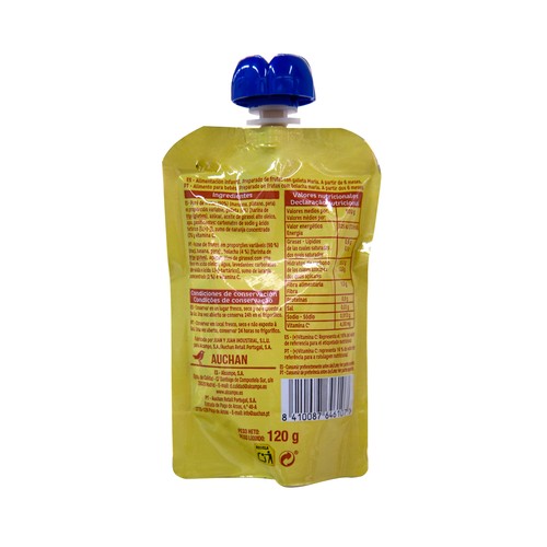ALCAMPO BABY Bolsita de frutas con galletas maría a partir de 6 meses 120 g.