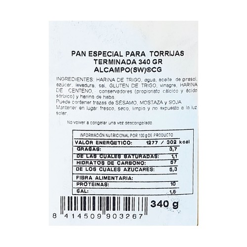 Pan especial para torrijas 340 g.