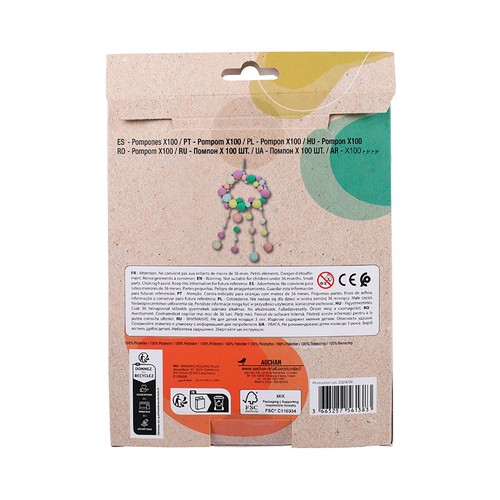 100 pompones para personalizar, surtido de colores de moda, ALCAMPO.
