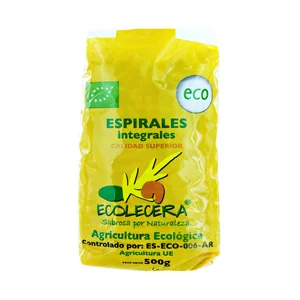 ECOLOCERA Pasta espirales ecológica, pasta compuesta integral de calidad superior ECOLECERA 500 g.