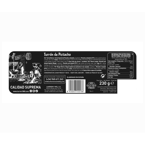 1880 Turrón de Alicante de pistacho 1880 230 gr