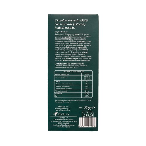 PRODUCTO ALCAMPO Collection Chocolate estilo Dubai 150gr.