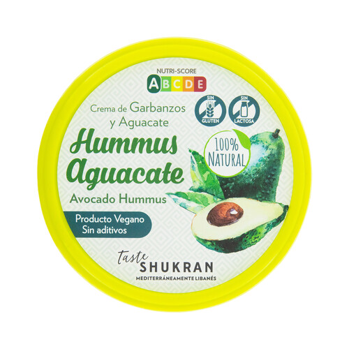 Humus de aguacate (Crema de garbanzos y aguacate) 100% natural SHUKRAN 200 g.