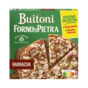 Imagen de BUITONI Forno di pietra Pizza con carne, bacon, salsa barbacoa y masa fina y crujiente 330 g.