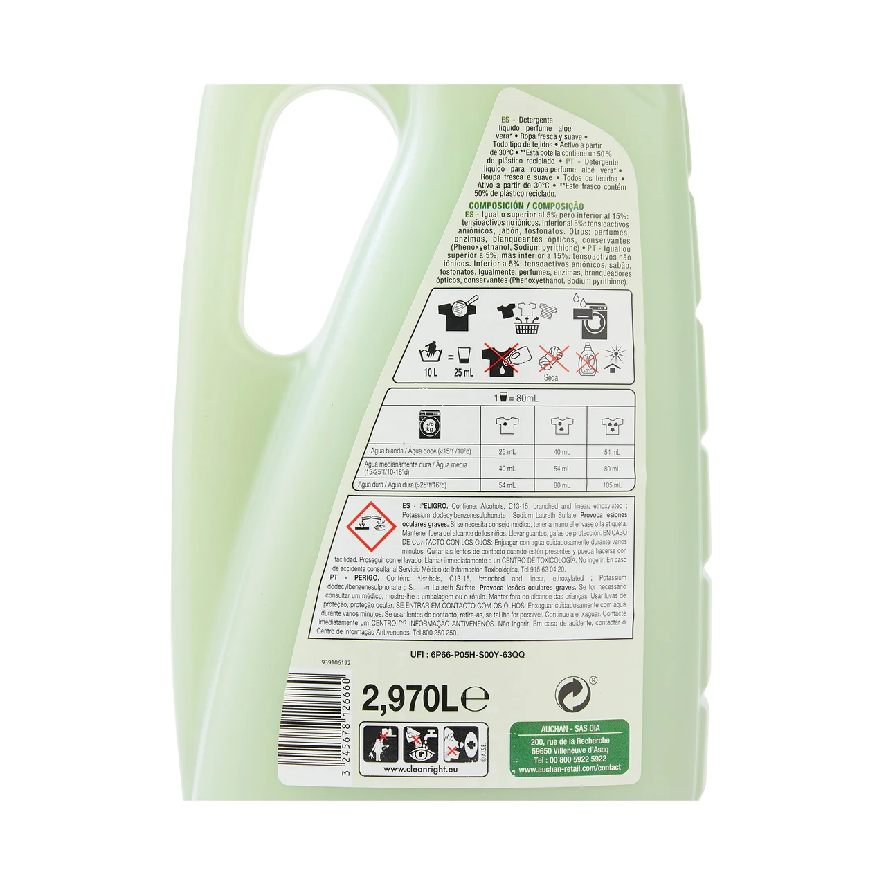 PRODUCTO ALCAMPO Detergente líquido con aloe vera 55 ds. 3 l.
