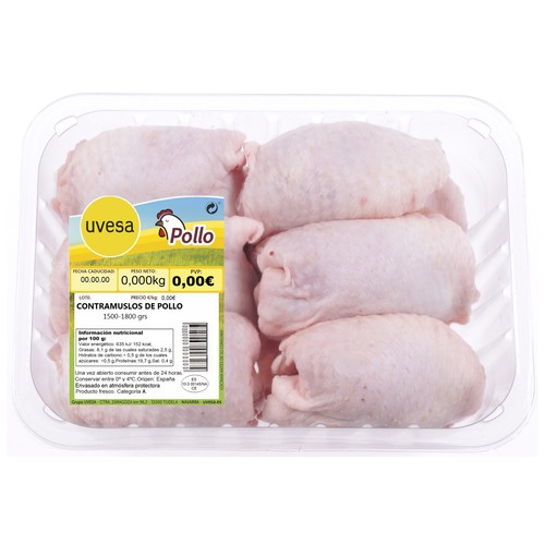 Contramuslos de pollo con piel Bandeja.