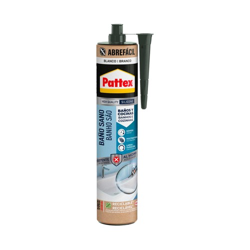 Silicona blanca especial baños y cocinas 280ml reciclable, PATTEX.