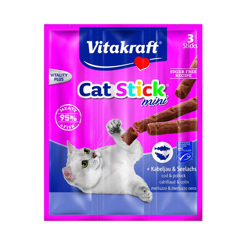 VITAKRAFT Snacks gatos, mini sticks bacalao y atún VITAKRAFT CAT STICK 3 uds 18 g.