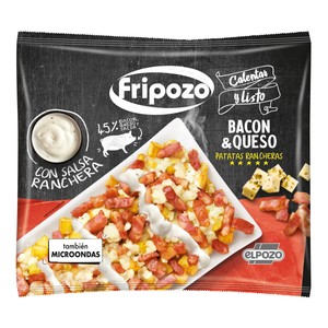Patatas fritas con salsa ranchera, bacon y queso, elaboradas sin gluten de El Pozo 330 g.