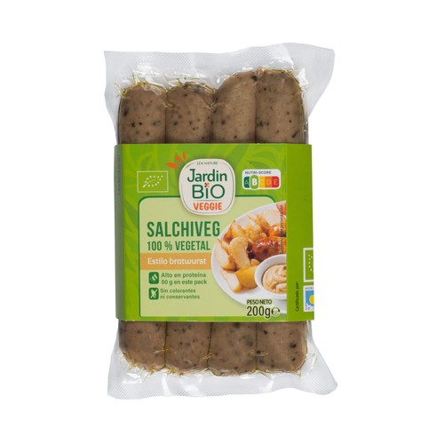 JARDÍN BIO Salchichas 100% vegetales ecológicas, estilo Bratwurst alemana 200 g.