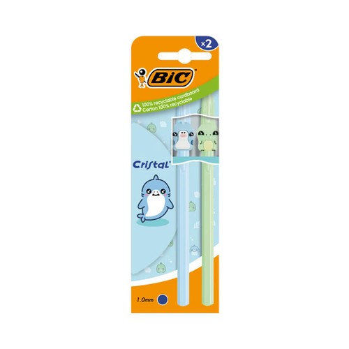 Set 2 bolígrafos cristal figurines azul (azul, verde). BIC.
