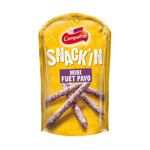 Mini fuet de pavo, ideal para tomarlo como snack CAMPOFRÍO Snack´in 50 g.