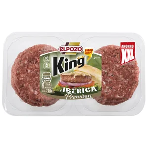Burger meat premium de cerdo ibérico, elaborada sin gluten ni lactosa EL POZO King 8 x 90 g.