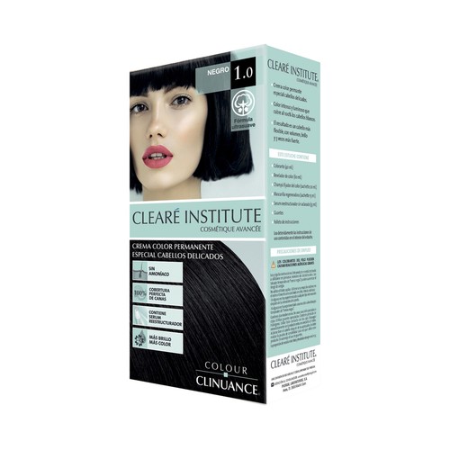 CLEARÉ INSTITUTE Crema de color permanente para cabellos delicados, tono 1.0 Negro CLEARÉ INSTITUTE.