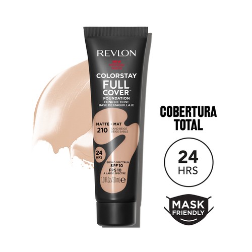 REVLON Colorstay full cover Tono 210 Sand beige Base de maquillaje de textura ligera, cobertura 100% mate 30 ml.