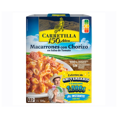 CARRETILLA Macarrones con chorizo en salsa de tomate 300 g.