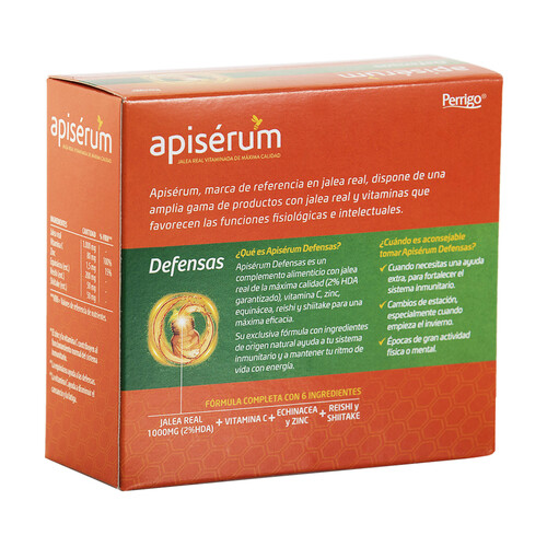 APISÉRUM Complemento alimenticio a base de jalea real vitaminada en cómodos viales APISÉRUM Defensas 18 uds.