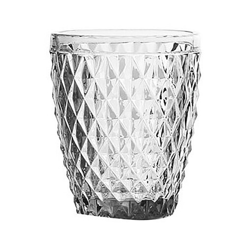 Vaso de vidrio transparente con decoración exterior de rombos en relieve, 0,27 litros de capacidad, Sidari LA MEDITERRÁNEEA.