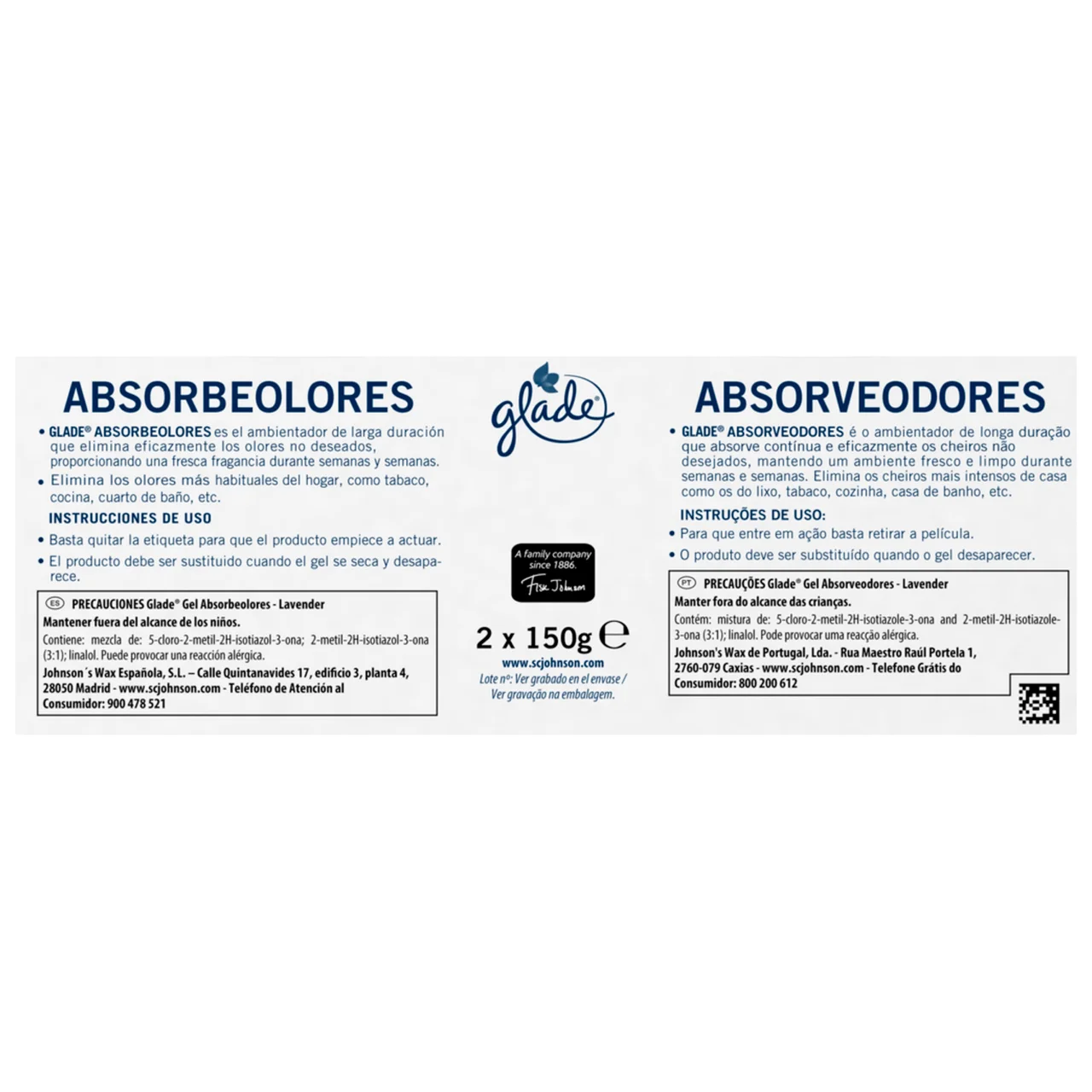 Lavender Ambientador absorbeolores con fragancia infusionada con aceites esenciales 2 x 150 g.