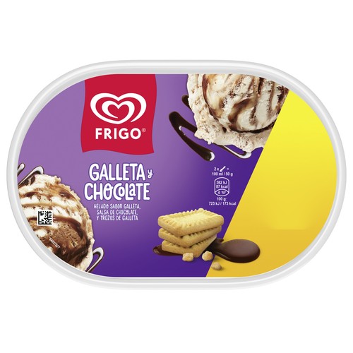 FRIGO Tarrina de helado de galleta con salsa de chocolate y trozos de galleta 900 ml.