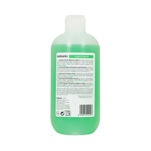 BABARIA Hydra & nutritive Champú hidratante y nutritivo, de uso diairo, para todo tipo de cabellos 500 ml.