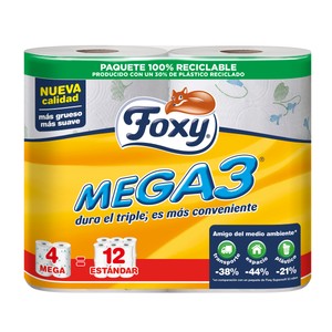 Mega 3 Papel higiénico triple capa 4 rollos