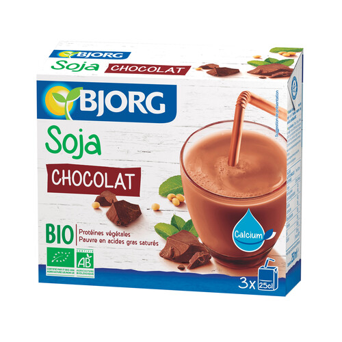 Batido de soja ecológico de chocolate BJORG, 3 uds x 250 ml.