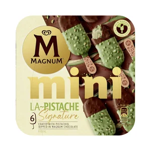 MAGNUM La pistache signature Mini helado de pistacho cubierto de chocolate con leche y pistachos caramelizados 6 x 55 ml.