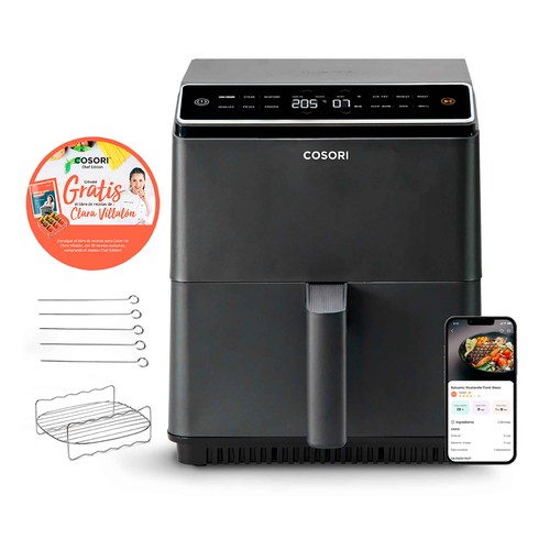 Freidora sin aceite, 6,4L, 1700W, COSORI Dual Blaze Chef Edition, Wi-Fi, 12 funciones, temporizador.