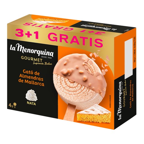 LA MENORQUINA Gourmet inspiración balear Bombón de nata y gató de almendras de Mallorca 3 x 75 ml.