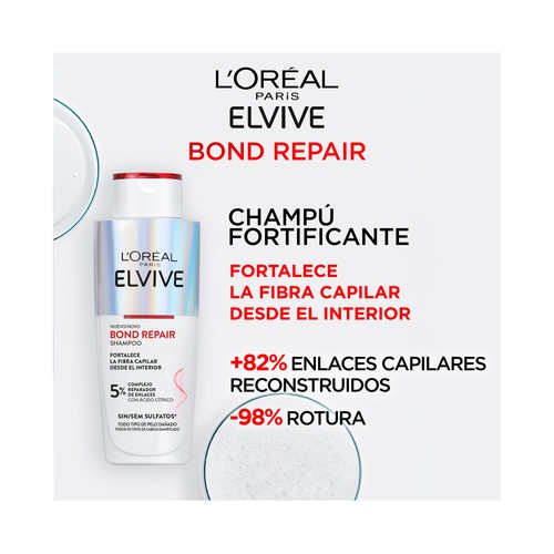 ELVIVE Champú fortificante y reparador, sin sulfatos, para todo tipo pelo dañado ELVIVE Bond repair de L´oréal 200 ml.
