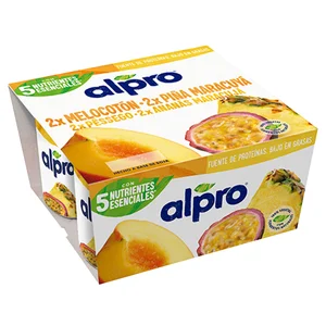 ALPRO Especialidad de soja fermentada con melocotón (2) o piña-fruta de la pasión (2) 4 x 125 g.