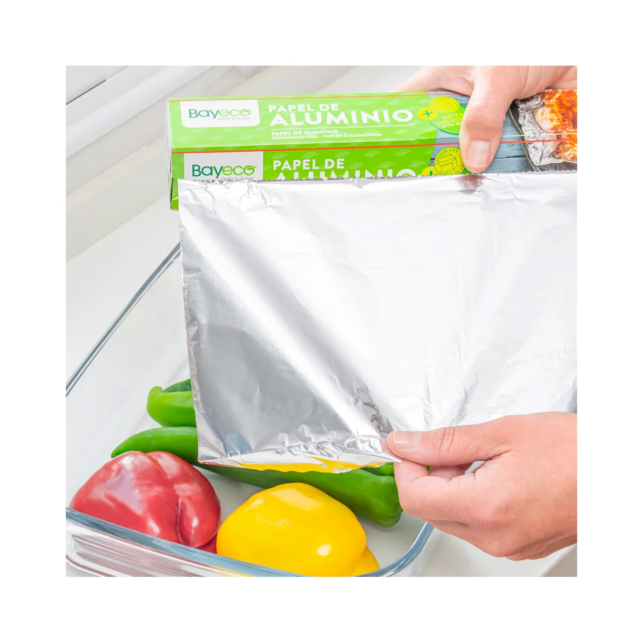 BAYECO Papel de aluminio extra resistente, con sierra de corte en el estuche rollo 8M