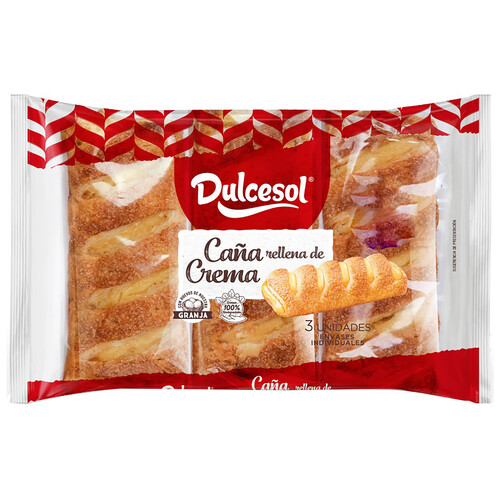 Caña rellena de crema sabor a vainilla DULCESOL 4 ud. 250 g.