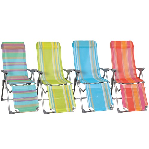 Tumbona plegable con 5 posiciones para camping y playa. Fabricada en aluminio, tubo oval,  con asiento y respaldo de textileno y reposabrazos liso GARDEN STAR.