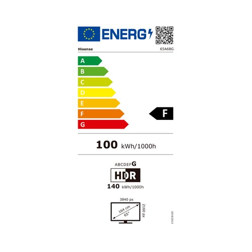 Televisión 165,1cm (65") LED HISENSE 65A6BG 4K, HDR10+, SMART TV, WIFI, BLUETOOTH, TDT HD, USB reproductor, 3HDMI, 160HZ.