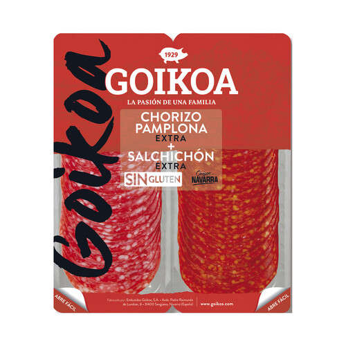 GOIKOA Chorizo Pamplona y salchichón extra de origen Navarra, cortados en lonchas GOIKOA 2 x 90 g