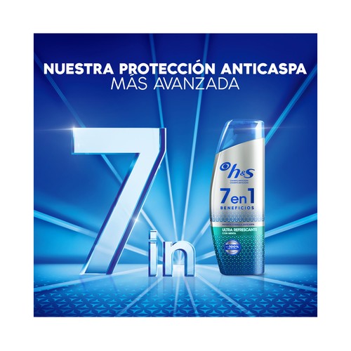 H&S Champú anticaspa 7 en 1 con menta ultra refrescante H&S 300 ml.
