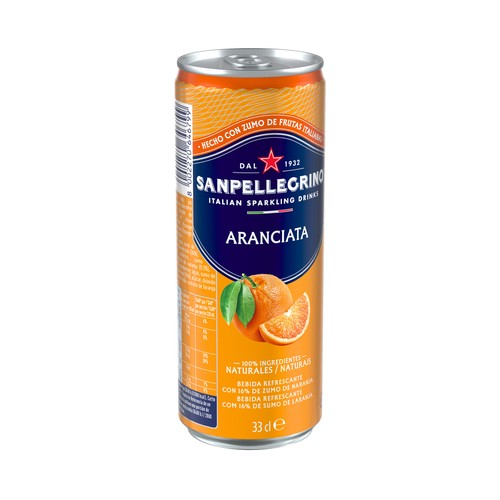 SANPELLEGRINO Agua con gas y zumo de naranja lata 33 cl.